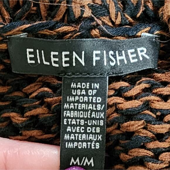 Eileen Fisher Organic Cotton Brown and Black Cowl Neck Sweater Size Medium - Picture 6 of 6